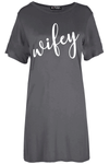 Mian Oversized Wifey Slogan Print Night Dress - bejealous-com