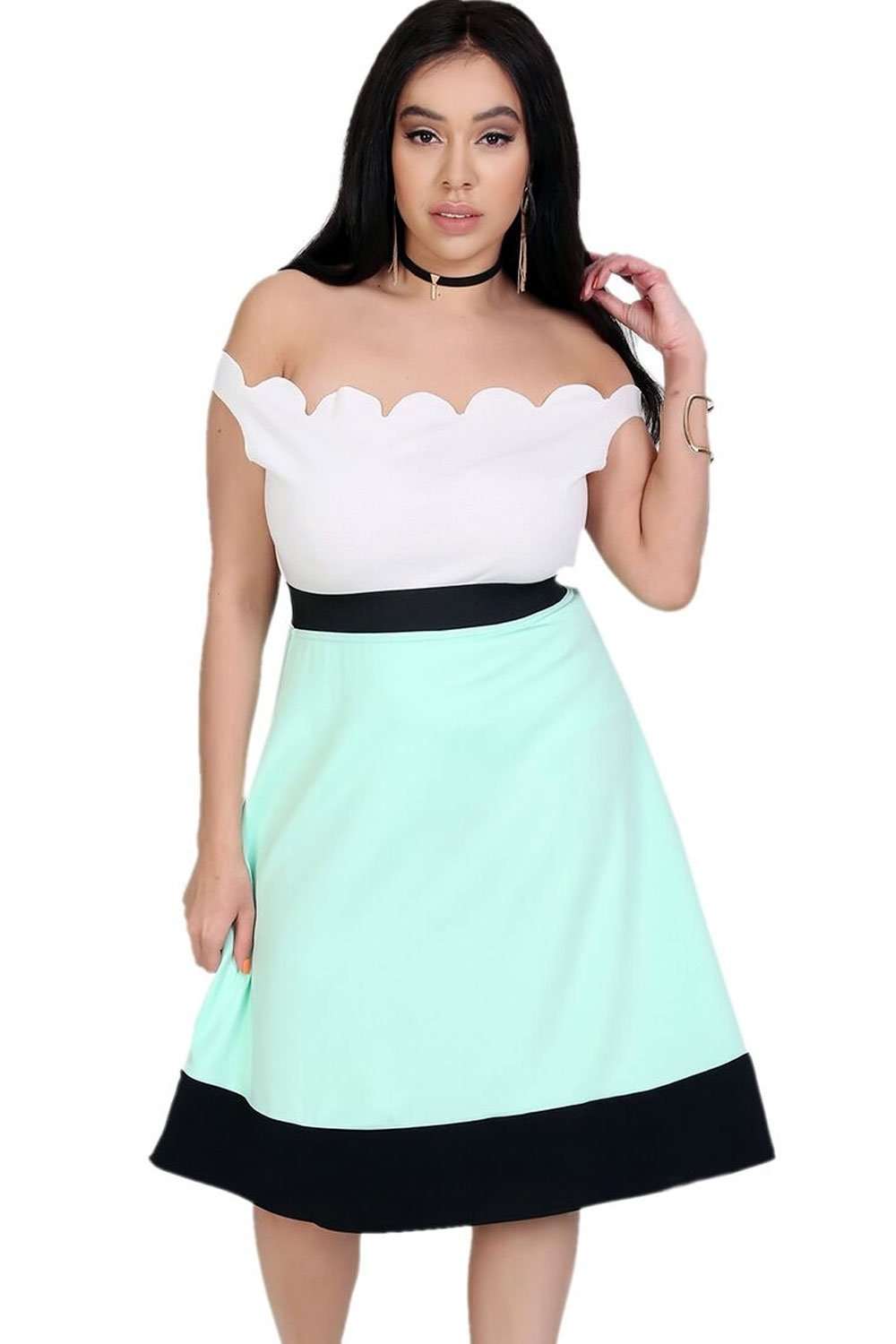 Michelle Scuba Panelled Midi Skater Skirt - bejealous-com