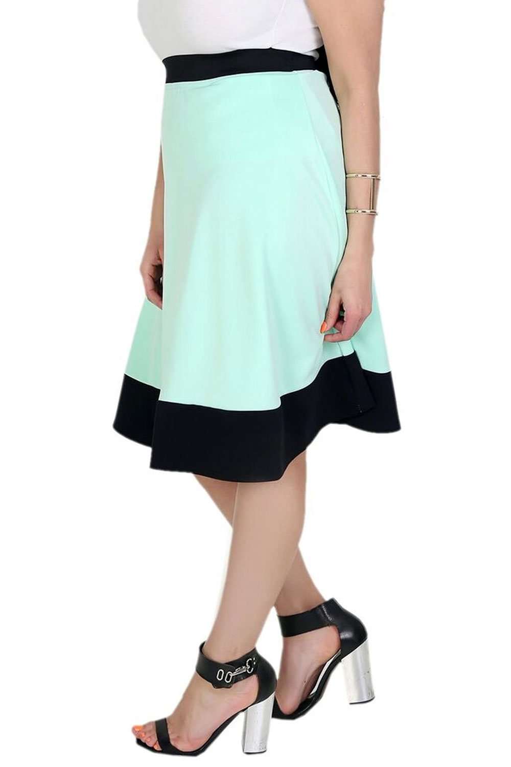Michelle Scuba Panelled Midi Skater Skirt - bejealous-com