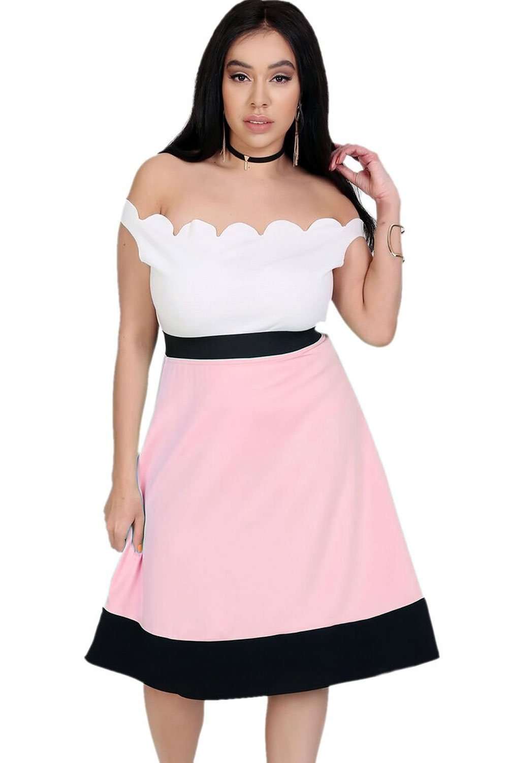 Michelle Scuba Panelled Midi Skater Skirt - bejealous-com