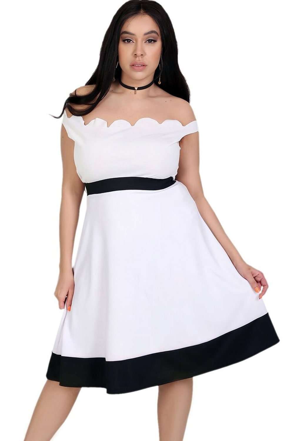 Michelle Scuba Panelled Midi Skater Skirt - bejealous-com