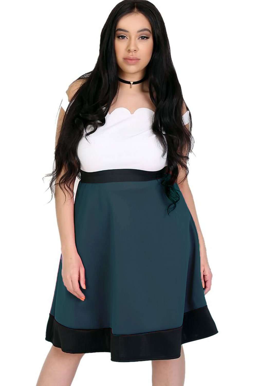 Michelle Scuba Panelled Midi Skater Skirt - bejealous-com
