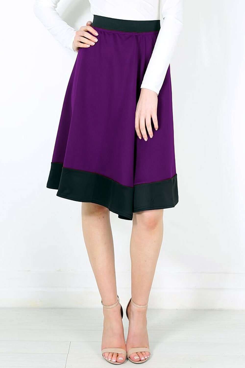 Michelle Scuba Panelled Midi Skater Skirt - bejealous-com