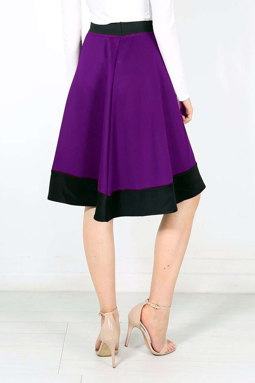 Michelle Scuba Panelled Midi Skater Skirt - bejealous-com