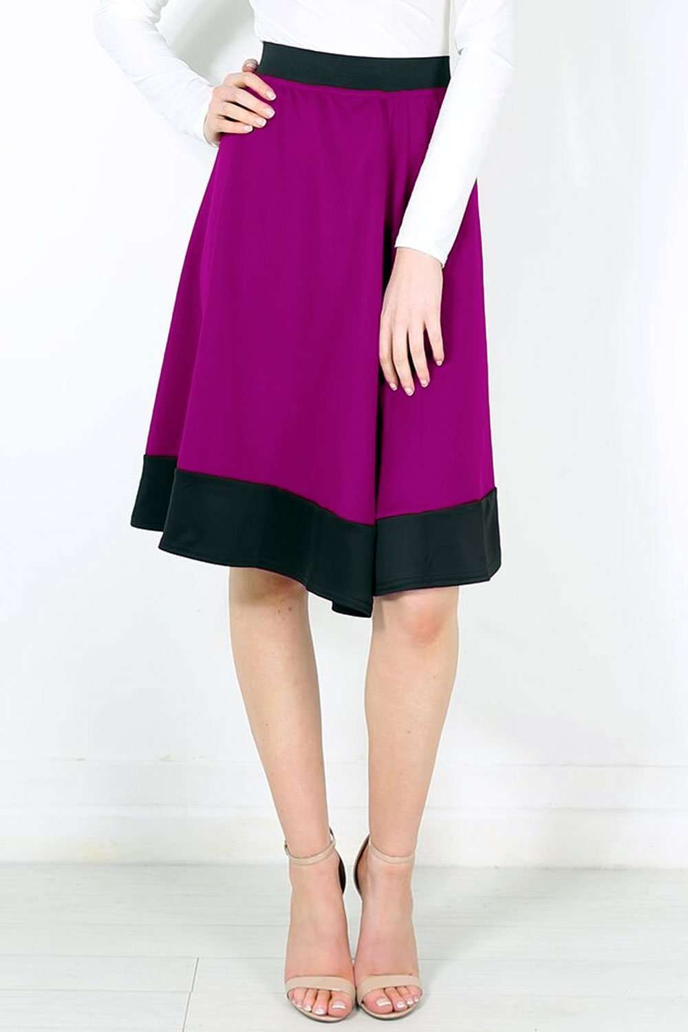 Michelle Scuba Panelled Midi Skater Skirt - bejealous-com
