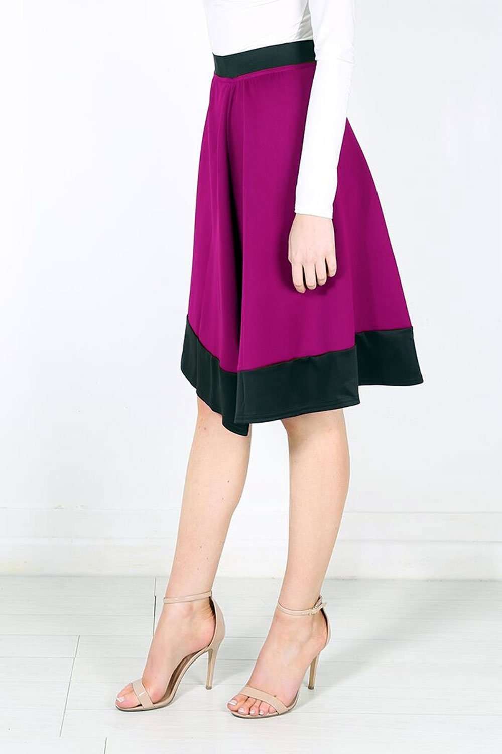 Michelle Scuba Panelled Midi Skater Skirt - bejealous-com