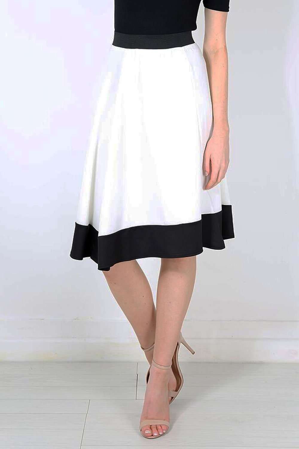Michelle Scuba Panelled Midi Skater Skirt - bejealous-com