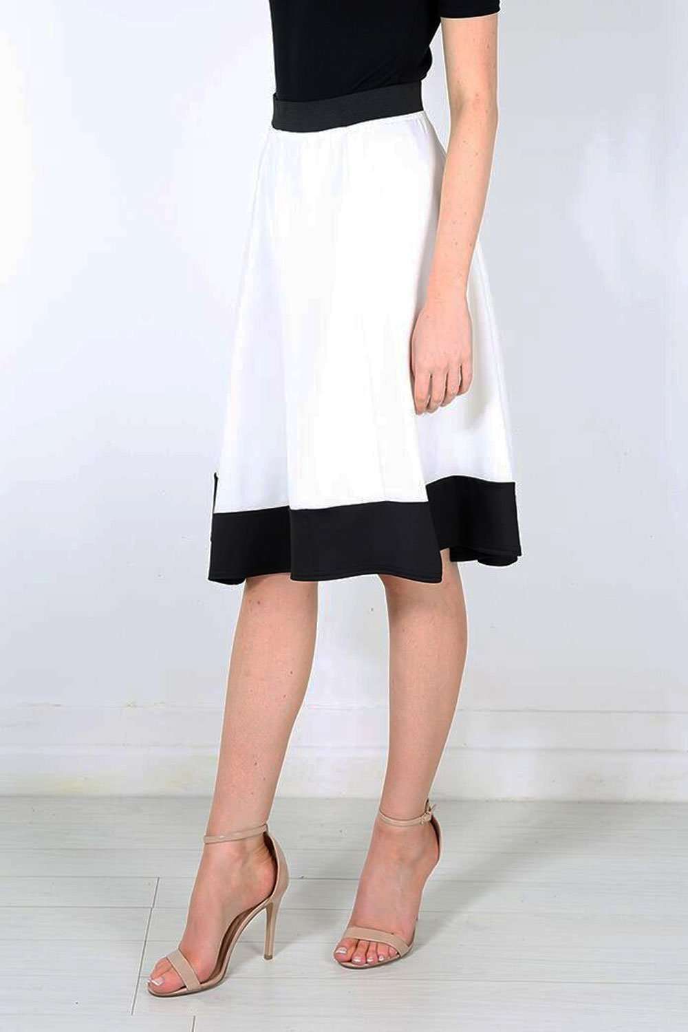 Michelle Scuba Panelled Midi Skater Skirt - bejealous-com