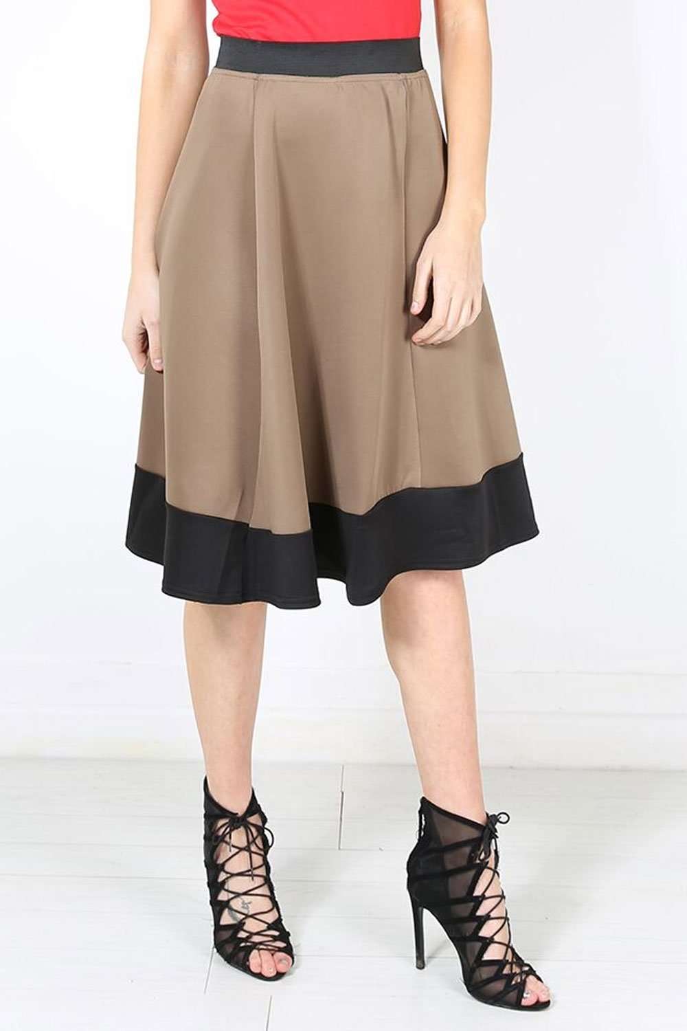 Michelle Scuba Panelled Midi Skater Skirt - bejealous-com
