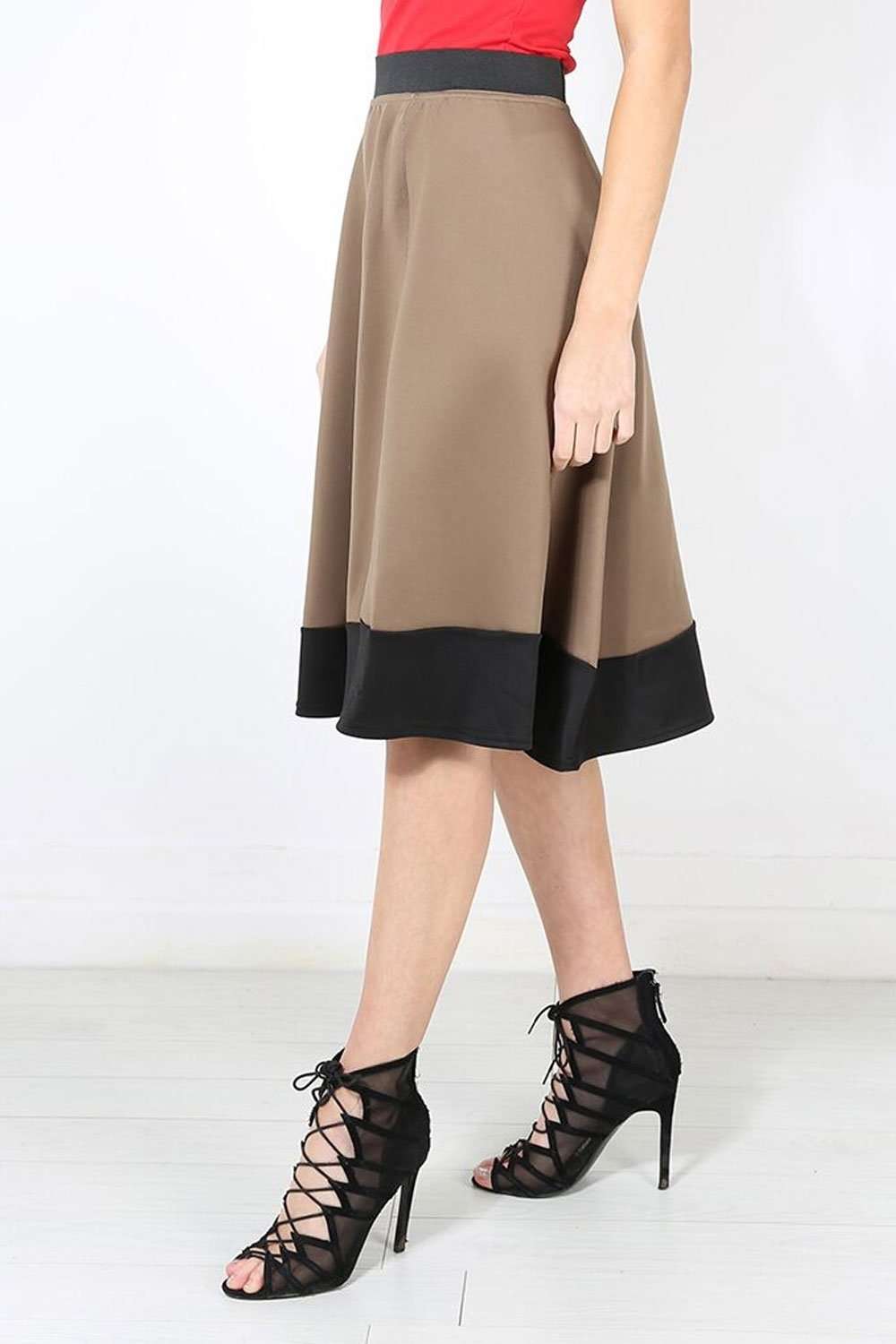 Michelle Scuba Panelled Midi Skater Skirt - bejealous-com