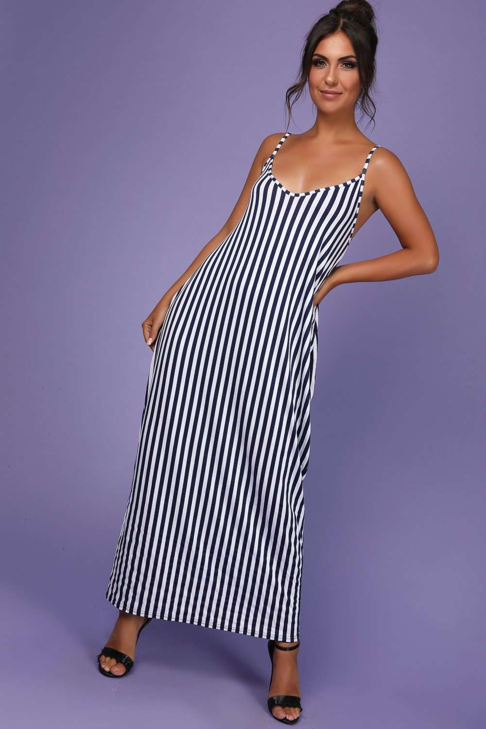 Mika Navy Pin Striped Strappy Maxi Dress - bejealous-com