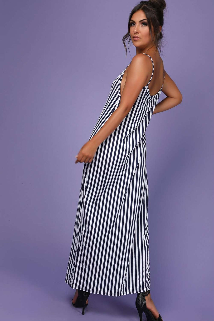 Mika Navy Pin Striped Strappy Maxi Dress - bejealous-com