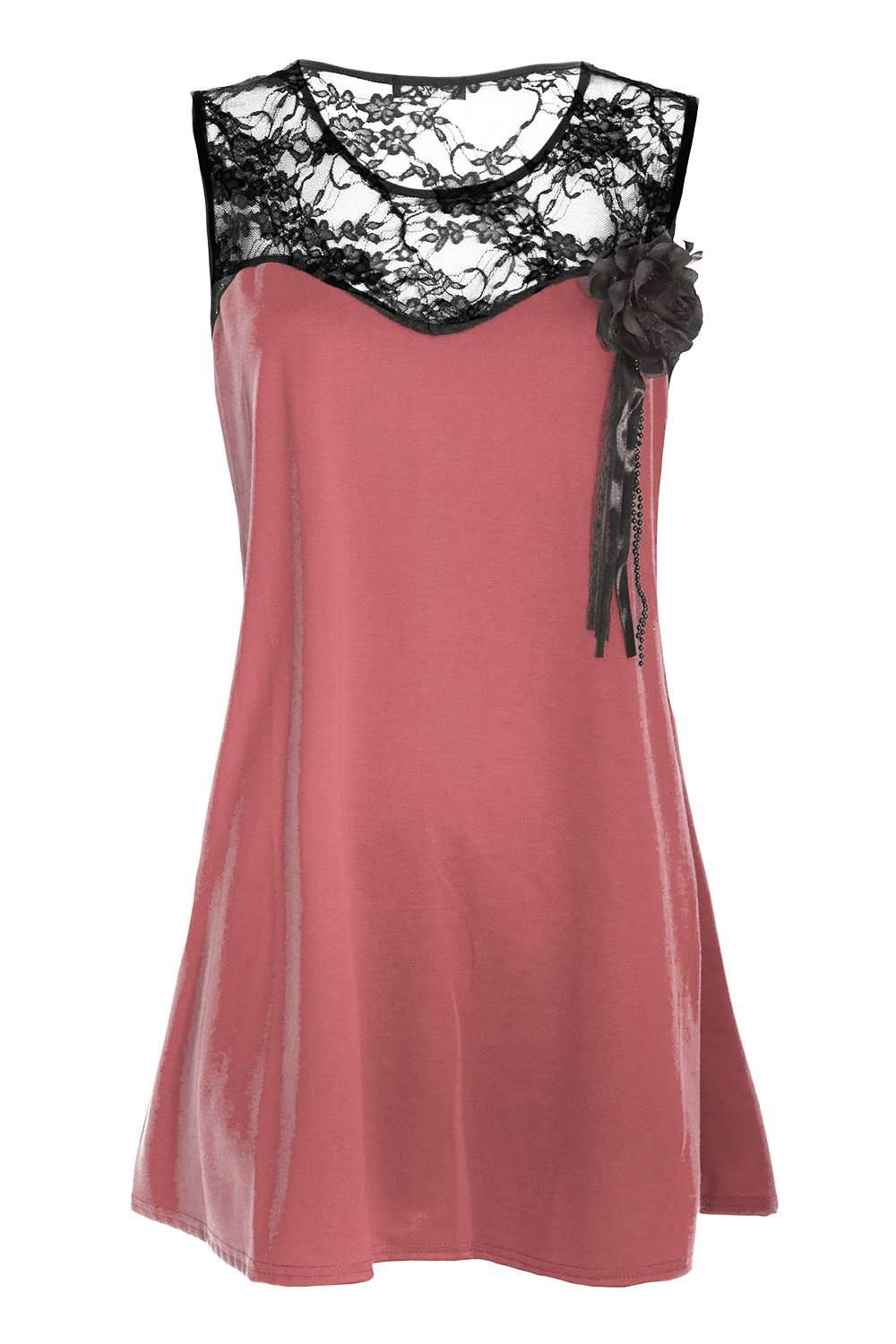 Mila Floral Lace Brooch Curved Hem Vest Top - bejealous-com