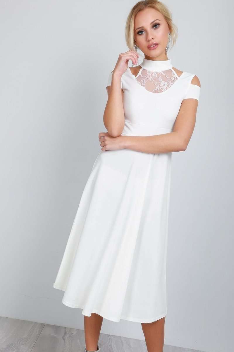 Millie High Neck Cold Shoulder Midi Swing Dress - bejealous-com