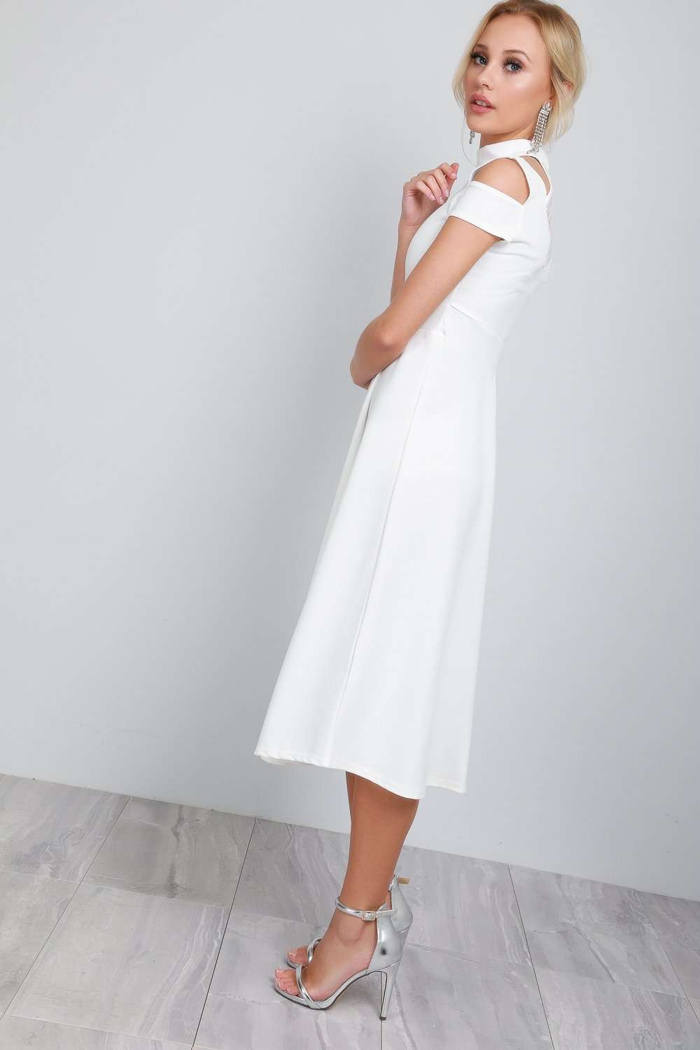 Millie High Neck Cold Shoulder Midi Swing Dress - bejealous-com