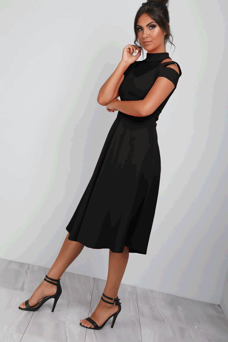 Millie High Neck Cold Shoulder Midi Swing Dress - bejealous-com