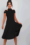 Millie High Neck Cold Shoulder Midi Swing Dress - bejealous-com