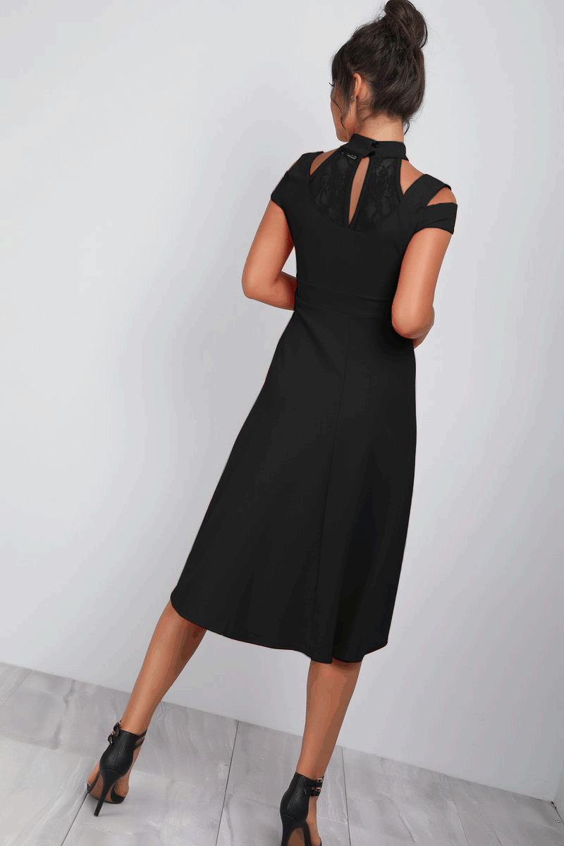 Millie High Neck Cold Shoulder Midi Swing Dress - bejealous-com