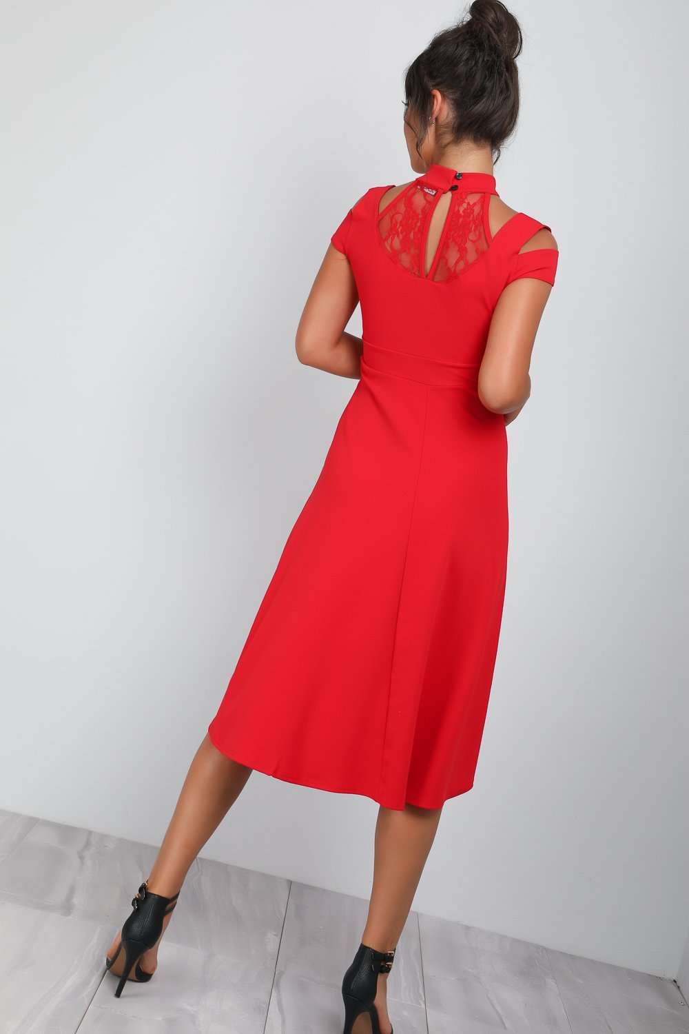 Millie High Neck Cold Shoulder Midi Swing Dress - bejealous-com