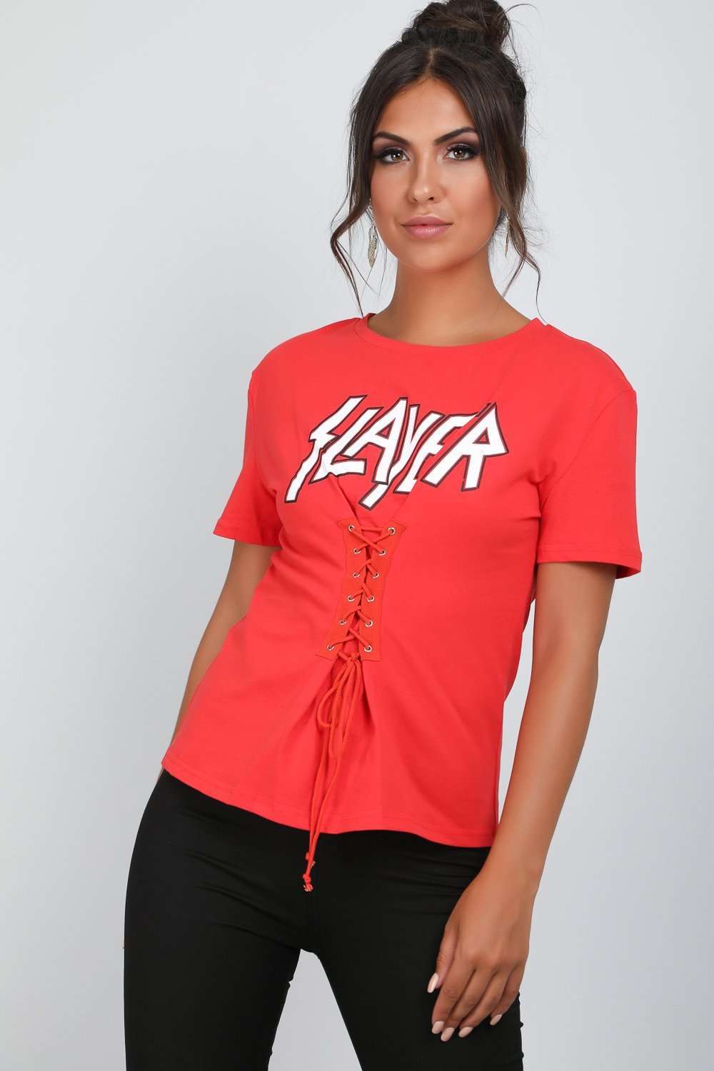 Mona Slay Slogan Lace Up TShirt - bejealous-com