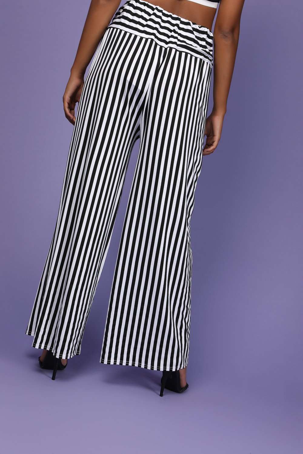 Monochome High Waisted Striped Palazzo Pants - bejealous-com