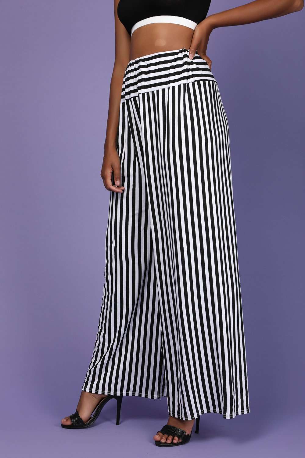 Monochome High Waisted Striped Palazzo Pants - bejealous-com