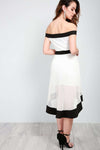 Monochrome Off Shoulder Dipped Hem Mesh Midi Dress - bejealous-com