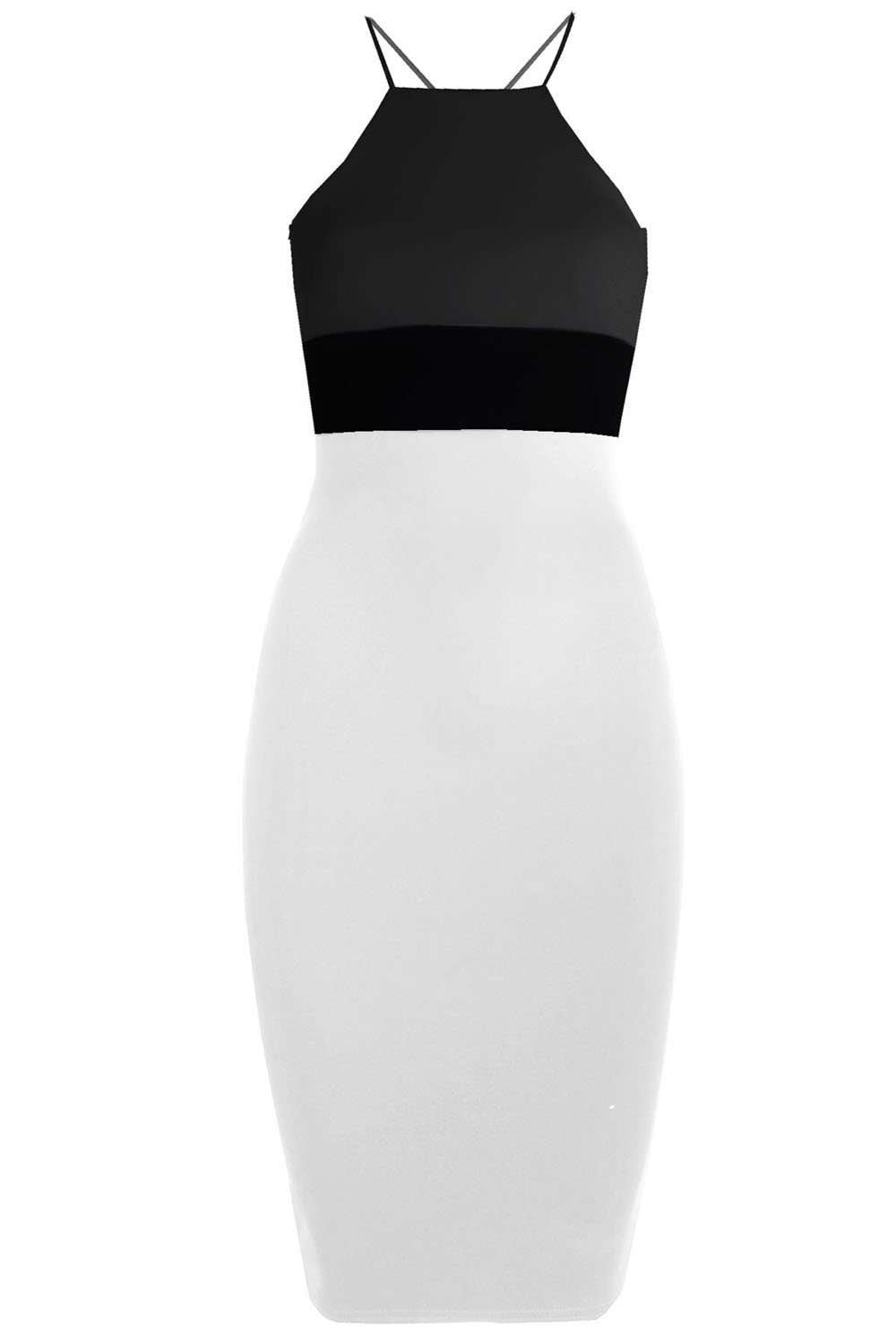 Monochrome Strappy Halterneck Midi Bodycon Dress - bejealous-com