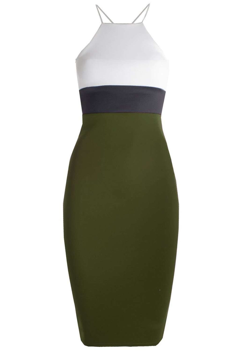 Monochrome Strappy Halterneck Midi Bodycon Dress - bejealous-com