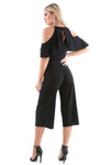 Monochrome Striped Frilly Cold Shoulder Culotte Jumpsuit - bejealous-com