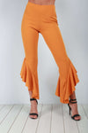 Mustard High Waist Frilly Slim Leg Trousers - bejealous-com