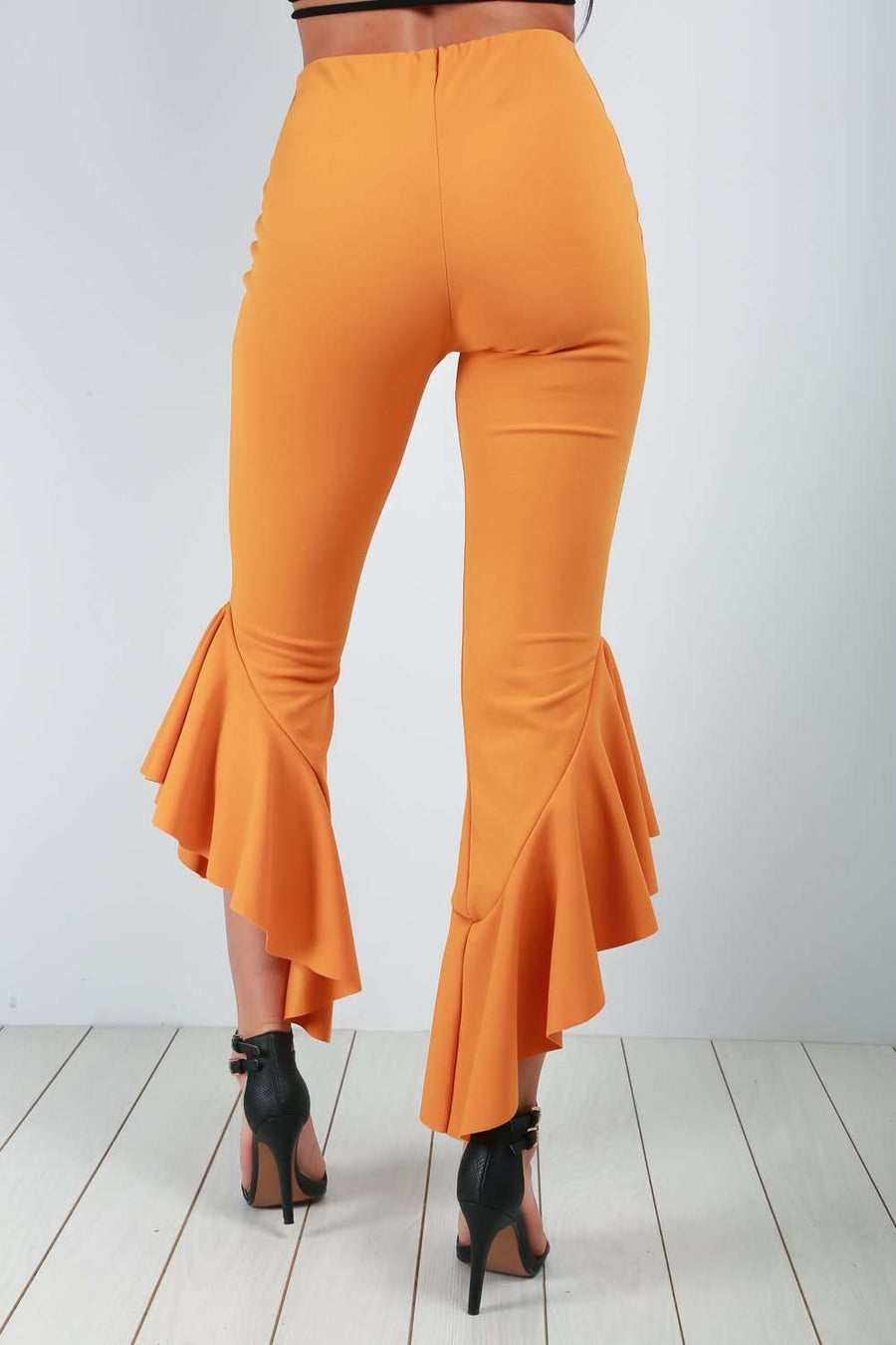 Mustard High Waist Frilly Slim Leg Trousers - bejealous-com