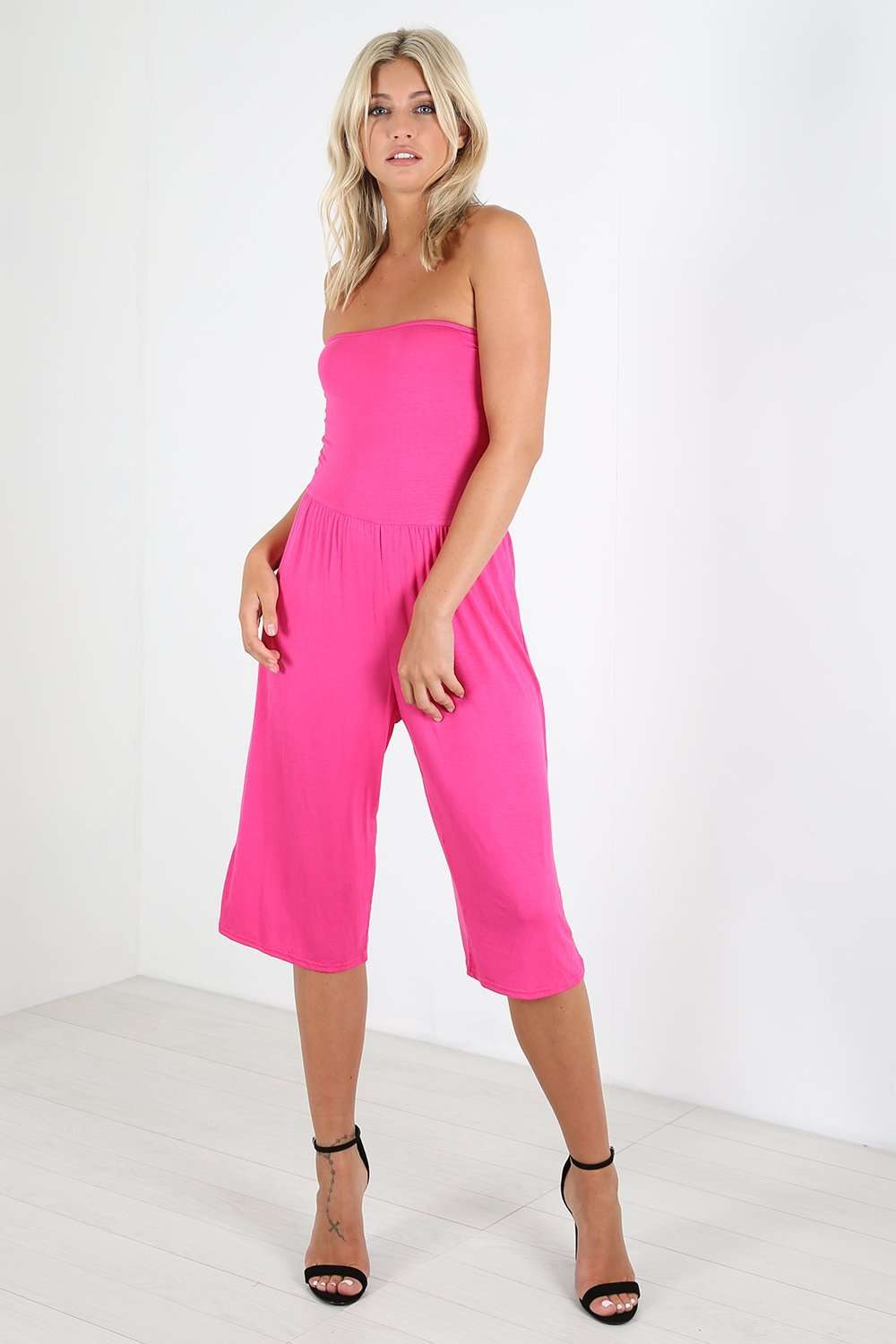Mya Bardot Cropped Leg Jersey Jumpsuit - bejealous-com