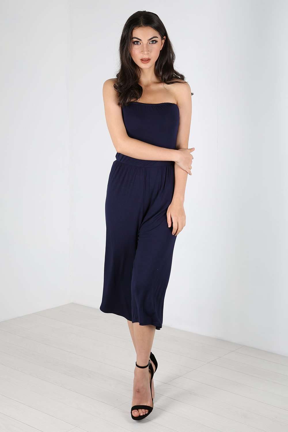Mya Bardot Cropped Leg Jersey Jumpsuit - bejealous-com
