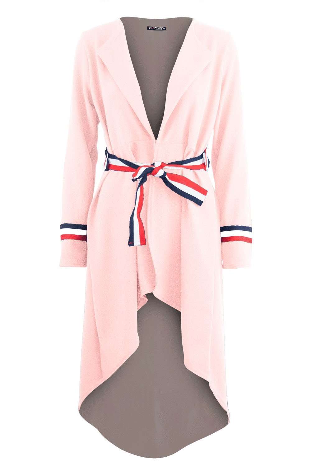 Nadia Long Sleeve Striped Belted Duster Jacket - bejealous-com