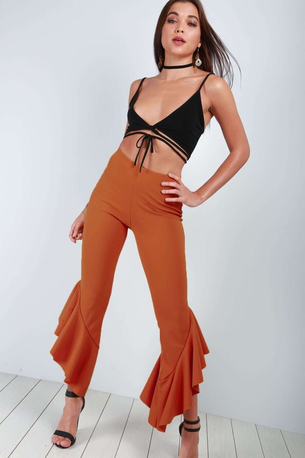 Nadya High Waist Frilly Slim Leg Trousers - bejealous-com