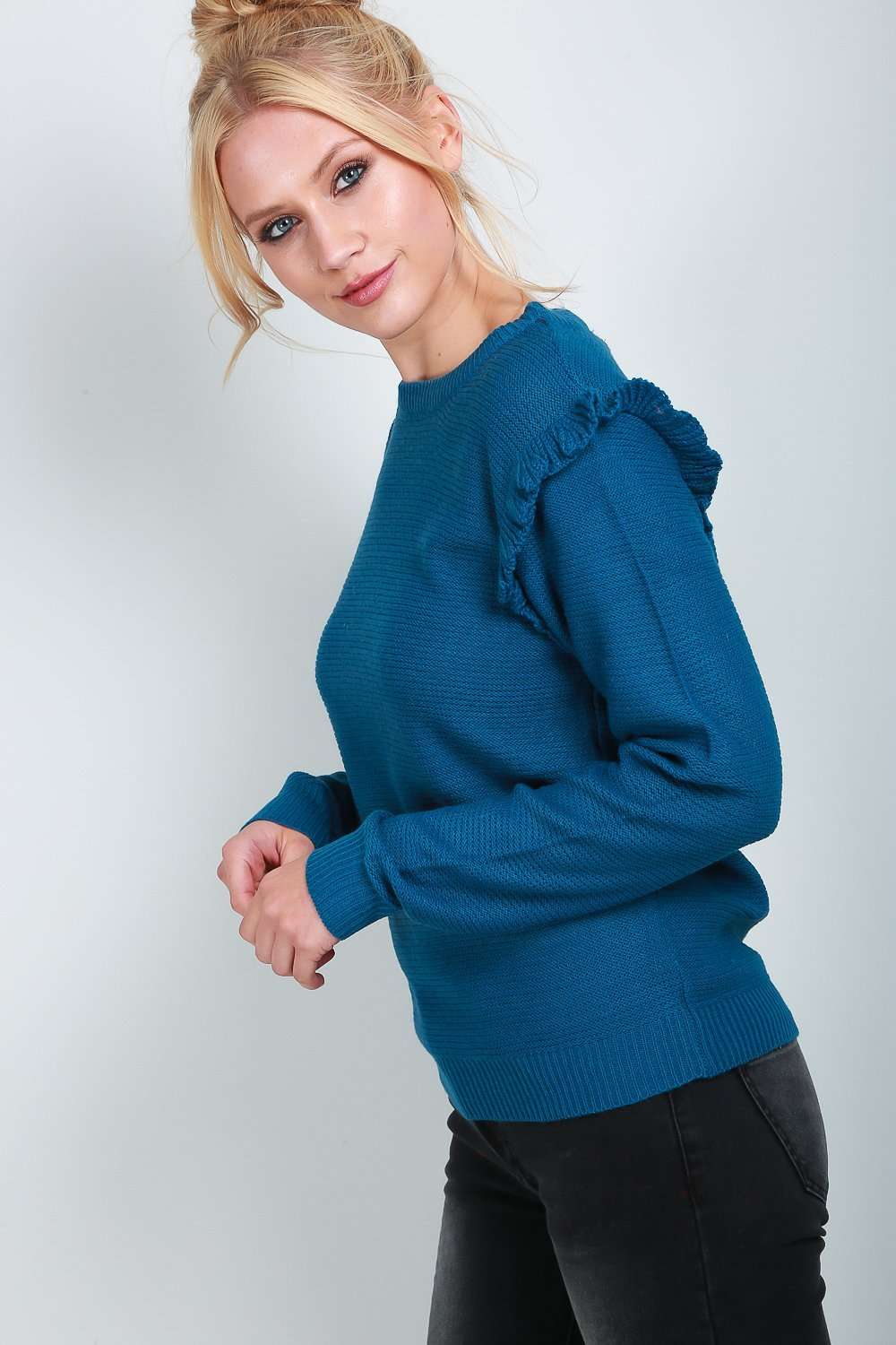 Nancy Long Sleeve Frilly Knitted Jumper - bejealous-com