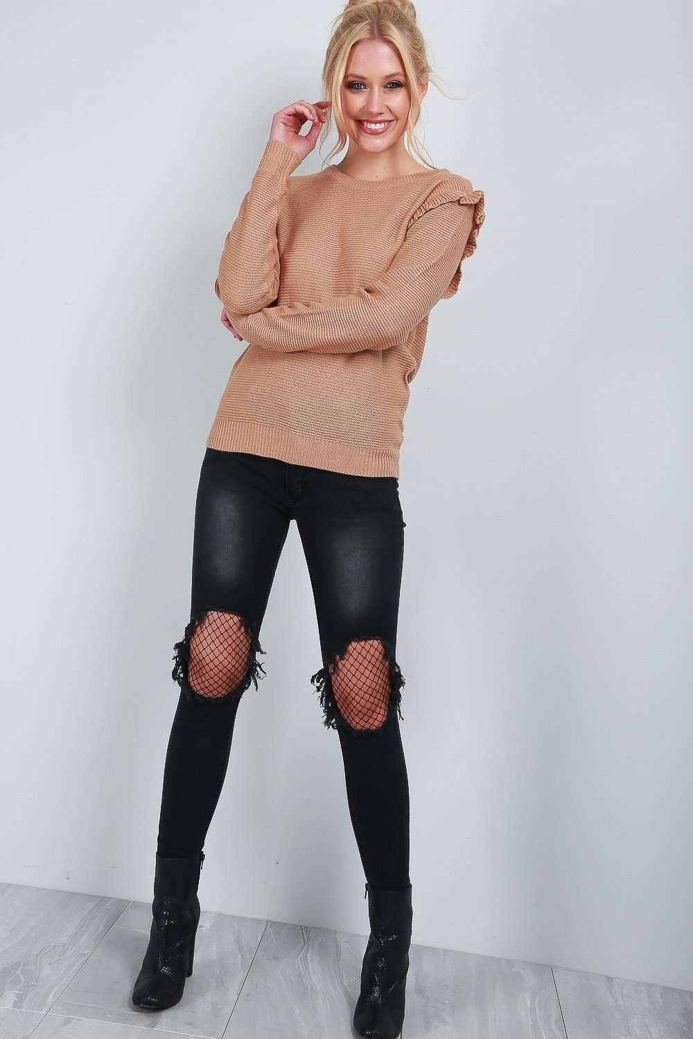 Nancy Long Sleeve Frilly Knitted Jumper - bejealous-com