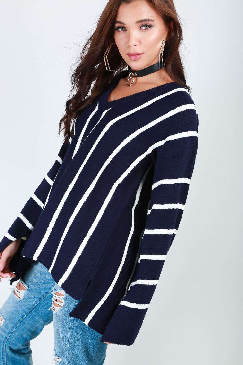 Flare Sleeve Oversize Black Knitted Jumper - bejealous-com