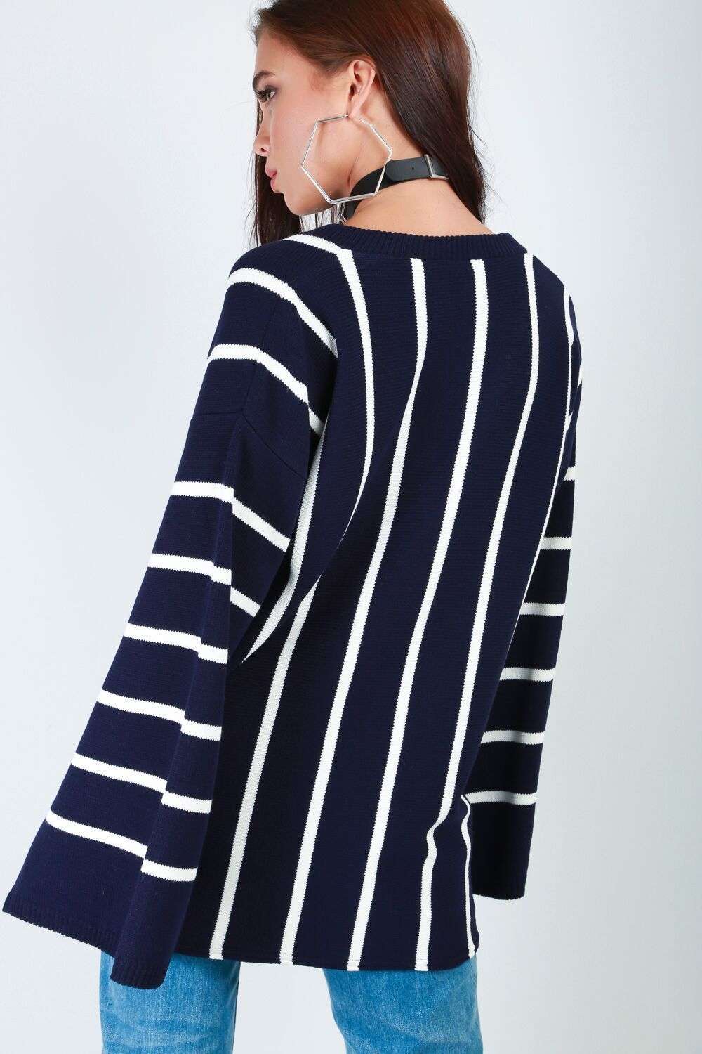 Flare Sleeve Oversize Black Knitted Jumper - bejealous-com