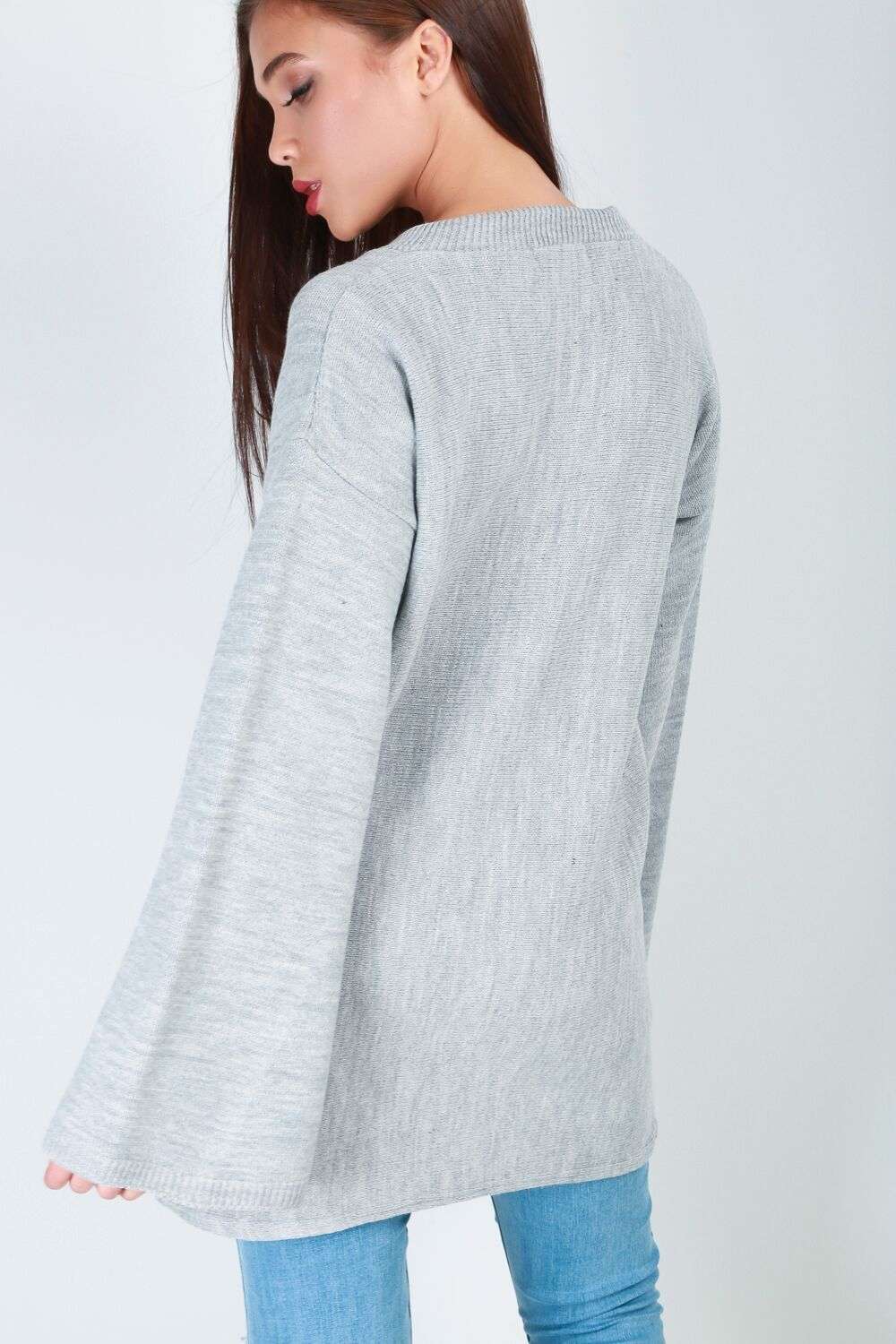 Flare Sleeve Oversize Black Knitted Jumper - bejealous-com