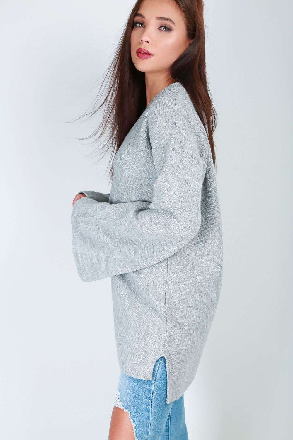 Flare Sleeve Oversize Black Knitted Jumper - bejealous-com