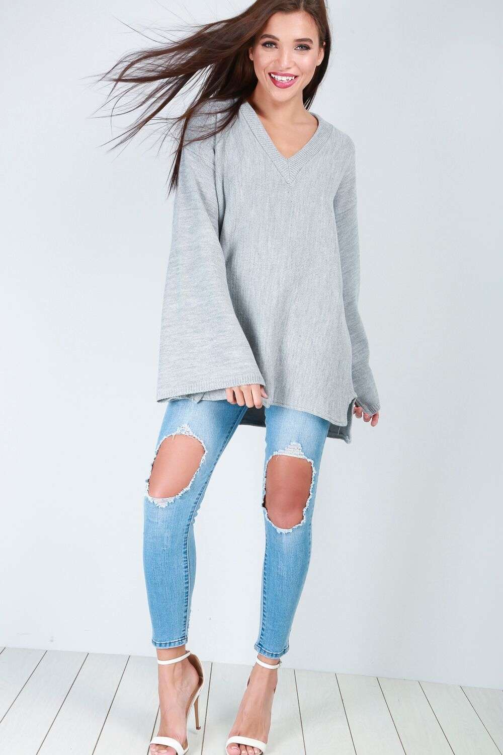 Flare Sleeve Oversize Black Knitted Jumper - bejealous-com