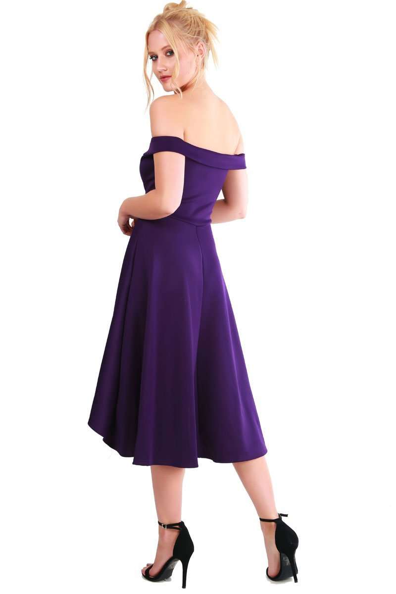 Natalia V Bar Off Shoulder Midi Swing Dress - bejealous-com