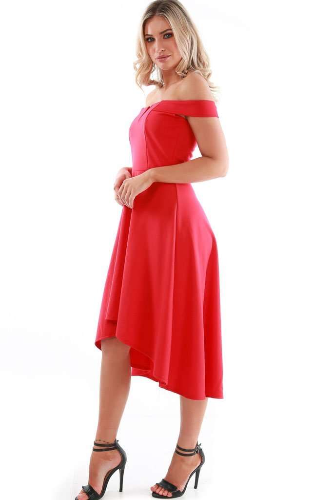 Natalia V Bar Off Shoulder Midi Swing Dress - bejealous-com