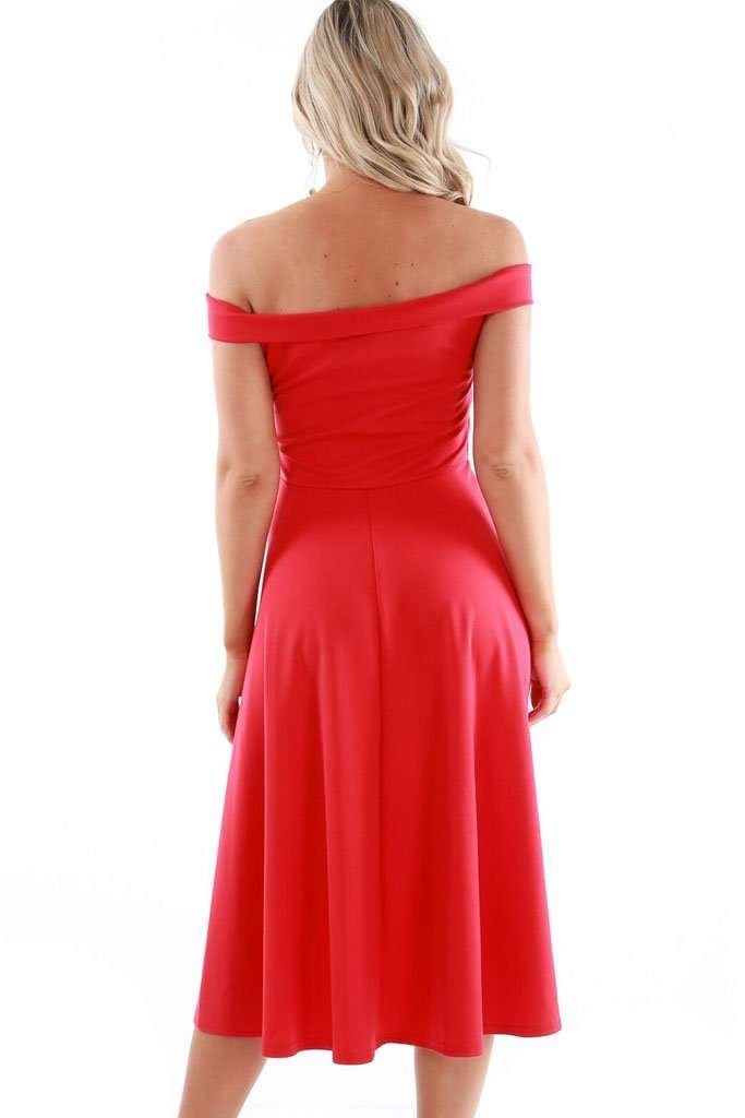 Natalia V Bar Off Shoulder Midi Swing Dress - bejealous-com