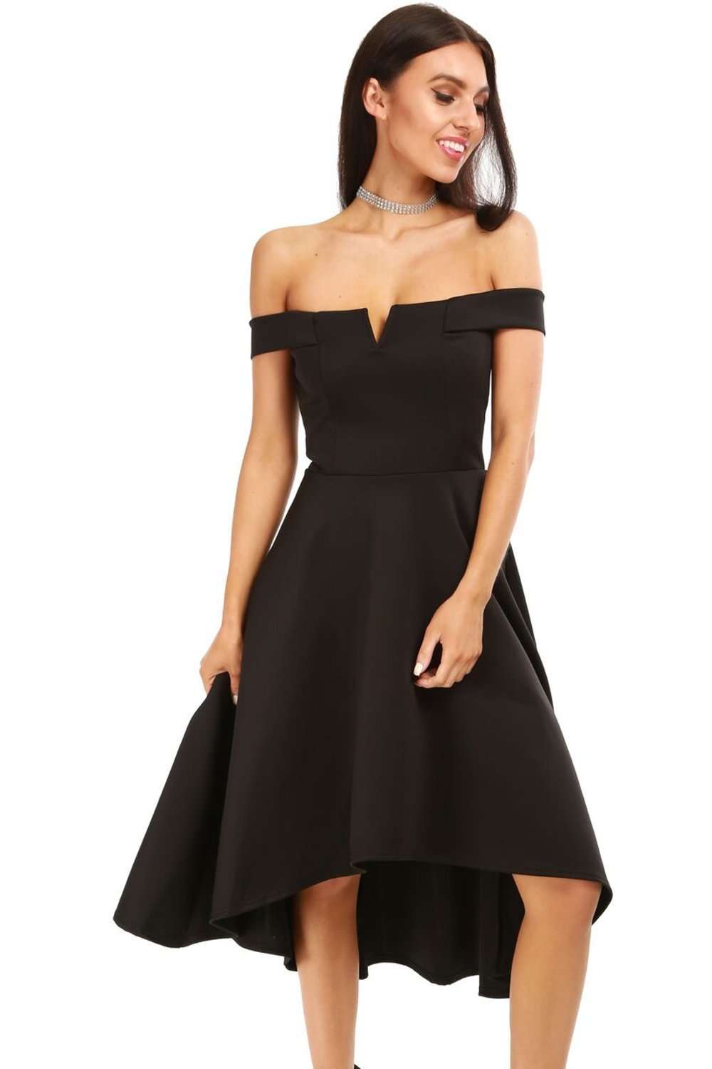 Natalia V Bar Off Shoulder Midi Swing Dress - bejealous-com
