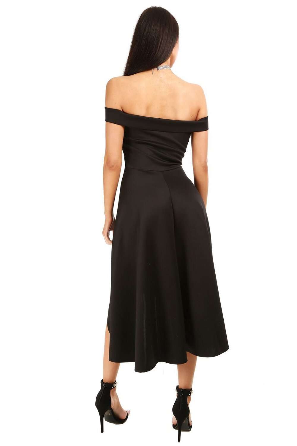 Natalia V Bar Off Shoulder Midi Swing Dress - bejealous-com