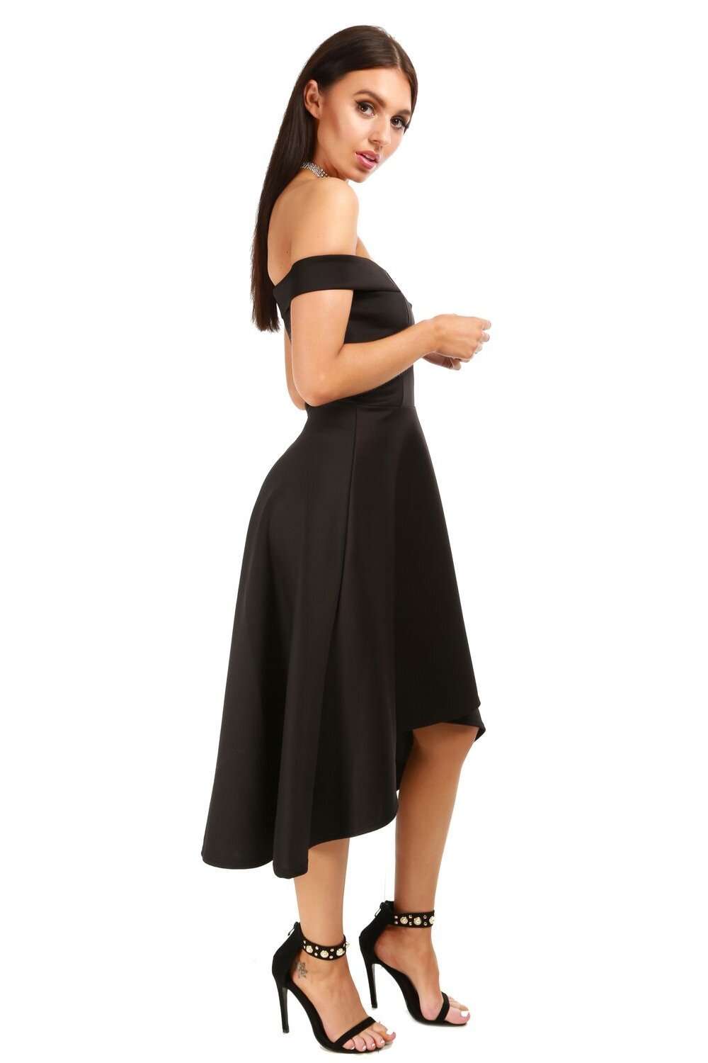 Natalia V Bar Off Shoulder Midi Swing Dress - bejealous-com
