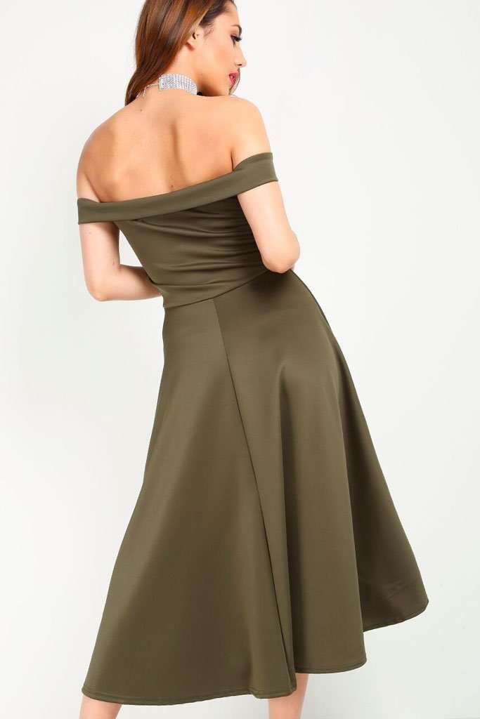 Natalia V Bar Off Shoulder Midi Swing Dress - bejealous-com